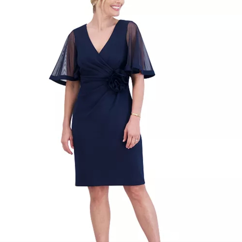 JESSICA HOWARD Women's Rosette-waist Short-sleeve Dress In Navyโ Sz. 8
